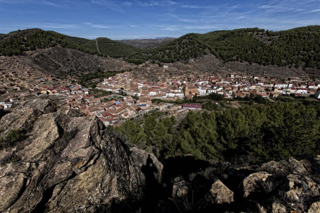 A village nestled in the mountains